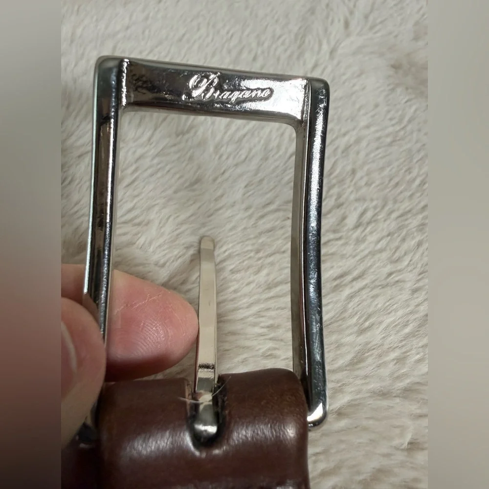 Bragano Chocolate Brown Leather Belt Woven Edge 48
